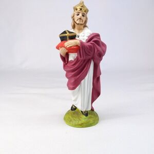Atlantic Mold Nativity Wise Man King Purple Gold Vintage Ceramic Figurine 8.5"